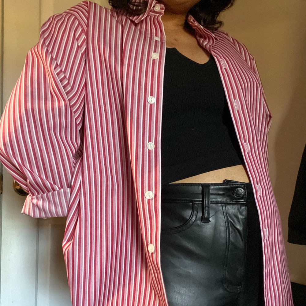 Fox Croft Red and White Stripped Button up